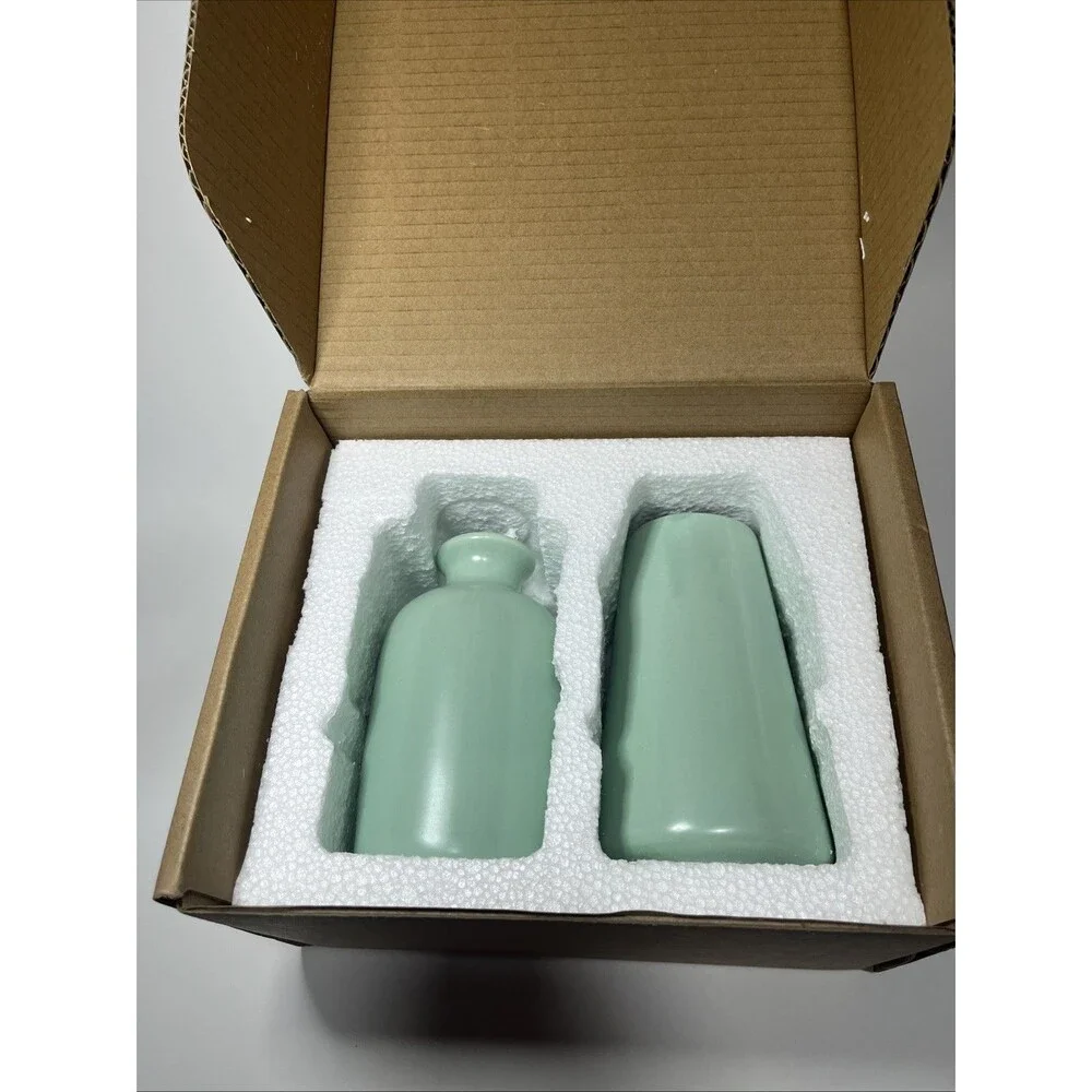 Set of 2- Classic Blue-green  Ceramic Vases, Tall vases for Flowers, Living Room